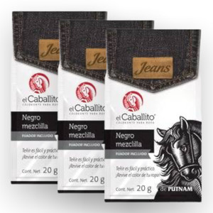 3 pk - colorante para ropa EL CABALLITO de ARABELA color NEGRO MEZCLILA