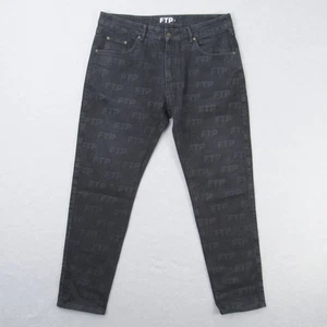 Jeans FTP Para Hombre 36 Repetidor Logo Negro Denim Pierna Cónica 30" Entrepierna Patín Callejero - Imagen 1 de 14