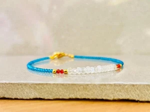 Pietra di Luna, Corniola e Apatite 3 Bracciali Fatti a Mano con Perline Multi Gemma 6-8" - Foto 1 di 9