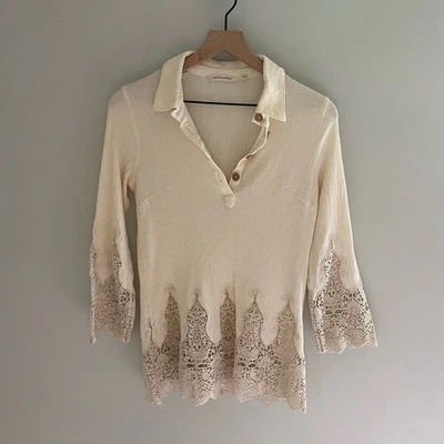 Мягкое окружение хлопок льняная смесь кружева детали верхний размер petite XS - Изображение 1 из 4