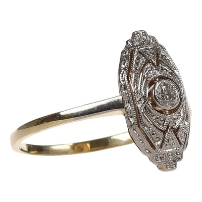 Jugendstil Ring in Gold 585 Platin Altschliff Diamant Gr. 52/ 16,5 mm (D3490) - Bild 1 von 4