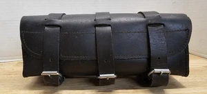 Motorcycle Heavy Black Leather Front Fork Tool Bag SaddleBag Storage Pouch  - Foto 1 di 10