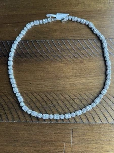 Vintage 925 Silver Cz Station Links Tennis Chain Necklace 17” - Picture 1 of 13