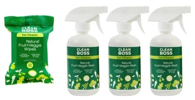 #(3) JOY CleanBoss Limpiador de Comidas Lavado de Frutas y Verduras y (1) Juego de 32 Toallitas Vegetales Foto 1 de 4