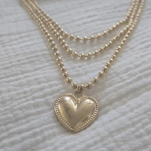 Forever 21 Gold Heart Necklace – Layered Beaded Chain - Picture 1 of 3