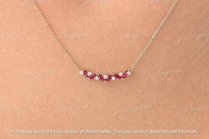 0.50CT Marquise Simulated Ruby & Diamond Necklace 14k Yellow Gold Plated - Picture 1 of 5