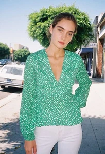 Rixo London KIKKI RETRO MICRO FLORAL GRÜN BLAU TOP Gr. L Neu mit Etikett - Bild 1 von 17