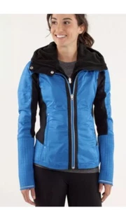 Chaqueta Lululemon Bundle Up & Run azul radiante/negra ~ talla 6 capucha de encaje para correr - Imagen 1 de 9