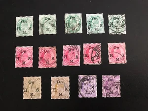 INDIA KEV11 1902 DUPLICATED/SHADES GROUP OF 14 HMS OVERPRINT STAMPS **DD938 - Picture 1 of 5