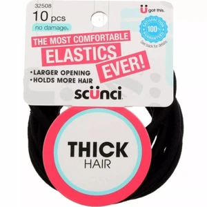 Scunci No Damage Thick Hair No Damage Hair Elastics Black 10 Ct ~ Free Shipping - Picture 1 of 3