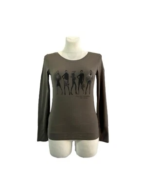 Camiseta para mujer Celine manga larga "Runway FW 2008" patrón artístico blusa gris talla S Foto 1 de 4