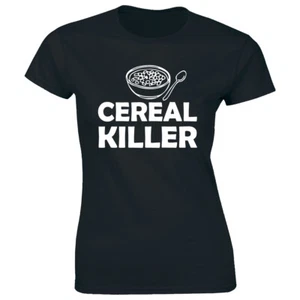 T-shirt girocollo nera Cereal Killer da donna maglietta divertente foodie - Foto 1 di 2