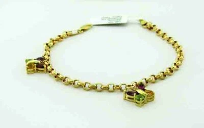 GENUINE AMETHYST, YELLOW TOPAZ & PERIDOT CHARM BRACELET 10K GOLD *** NWT *** - Image 1 of 3