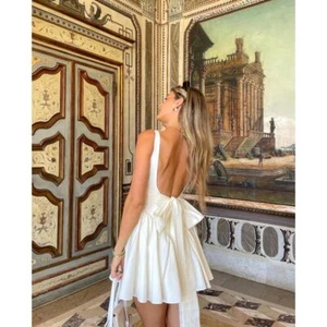 Commense White Summer Dress with Bow Detail Coastal Cowgirl Open Back Zippered S - Picture 1 of 16