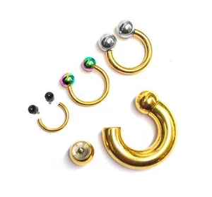 Gold Nose Septum Ring Horseshoe PA Piercing with Internally Threaded Custom Ball - Picture 1 of 10