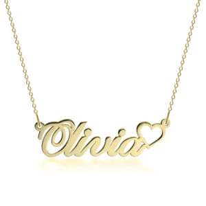 Collar personalizado con nombre clásico corazón dorado sobre plata caja o cadena de cable - Imagen 1 de 1