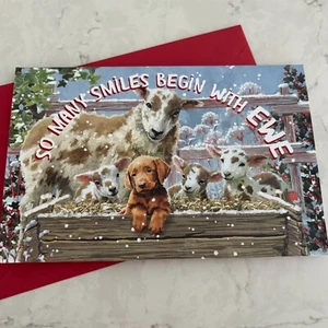 Animales de granja tantas sonrisas comienzan con tarjeta y sobre de feliz Navidad EWE Wishes - Imagen 1 de 3