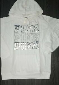 VS pink studded bling campus hoodie new size medium white 