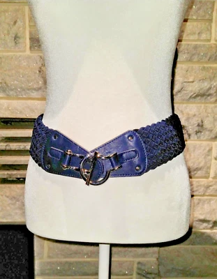 2 Steven by Steve Madden Woven Stretch Belts - Blue & White - Image 1 of 4
