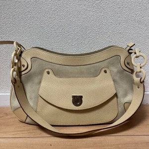 Salvatore Ferragamo Women's Shoulder Bag Handbag Suede Leather Pink Beige Auth - Picture 1 of 10