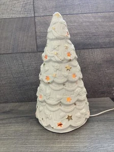Vintage Christmas Tree White & Gold Ceramic Light Up Retro Tabletop MCM 11” Rose - Picture 1 of 6