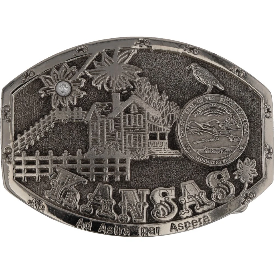 Nuevo Kansas Ks State Lawrence Wichita Topeka Girasol Ku Nuevo de Lote Antiguo Hebilla de Cinturón Foto 1 de 4