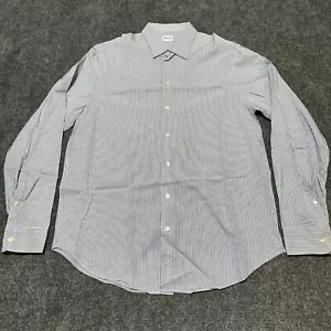 Armani Shirt Mens Large Blue White Pinstriped Cotton Blend Button Down Collar - Picture 1 of 13