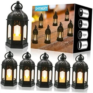 SHYMERY Mini Lantern with Flickering LED Candles,Vintage Decorative Black - Picture 1 of 7
