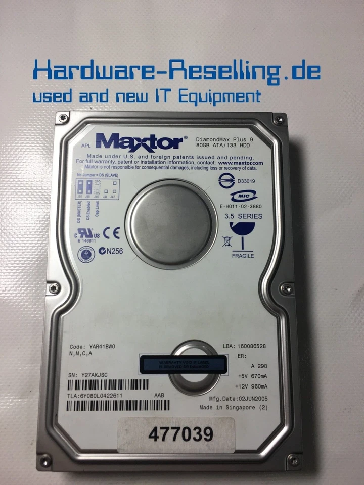 MAXTOR 6Y080L0 DiamondMax Plus 9 80GB 3,5"IDE 7,2K RPM 2MB 6Y080L0422611 - Immagine 1 di 1