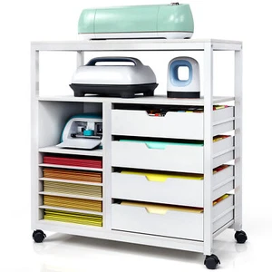 Rolling Craft Organization and Storage Cabinet Cart for Cricut Machines Table - Picture 1 of 11