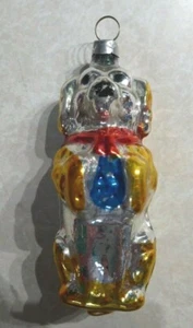 VTG. Begging Dog Glass Ornament West Germany European Blown Red bow Blue Bowl - Picture 1 of 11