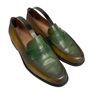 RARA scarpe mocassino SANTONI in pelle EU40,5 verde/giallo/marrone Made in Italy - Foto 1 di 17