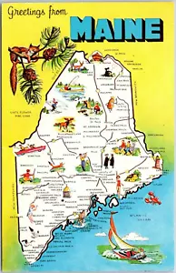 Postal ME saludos desde mapa del estado de Maine publicado vacaciones de 1961 - Imagen 1 de 2