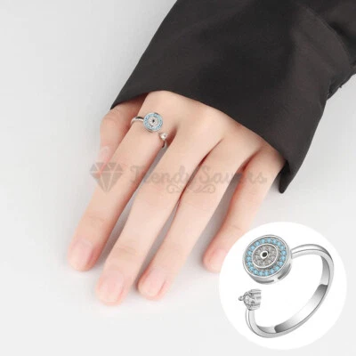 1x Silver Evil Eye Fidget Spinner Adjustable Anxiety Ring 18K White Gold Plated - Image 1 of 4