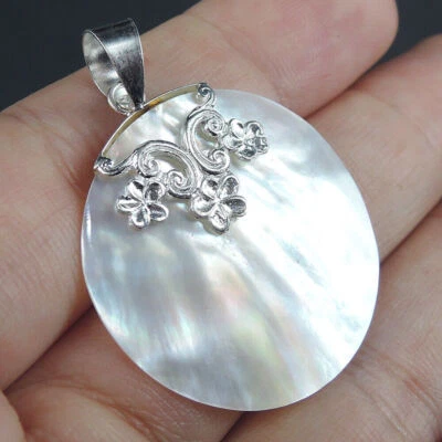 Gioielli pendenti piccoli rotondi in argento sterling 925 con madreperla,... - Immagine 1 di 4