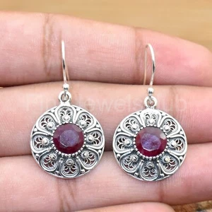 Indian Ruby Earring 925 Sterling Silver Lab Created Ruby Earring Gift for Her - Picture 1 of 4