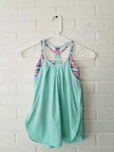 LULULEMON IVIVVA Double Dutch Layered pink Green Tank top Bra 6 Girls Dance Yoga - Picture 1 of 3
