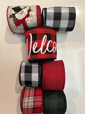 Lot 7 Christmas Snowman Welcome Buffalo Ck Wired Ribbon 4 Yds Ea 2.5 & 1.5” New - Image 1 of 4