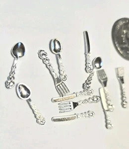 Miniature 12 Piece Set Metal Silver Flatware Silverware 1:12 Doll Dollhouse Lot - Picture 1 of 4