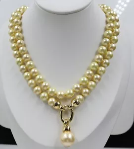 each knot customized yellow 10mm AAA shell pearl necklace long 35inch - Picture 1 of 8