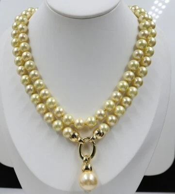 each knot customized yellow 10mm AAA shell pearl necklace long 35inch - Image 1 of 4