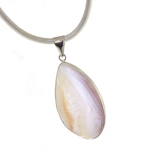 Unisex White Agate Gemstone Pendant Necklace with Leather Cord Gemini Yinyang - Picture 1 of 2