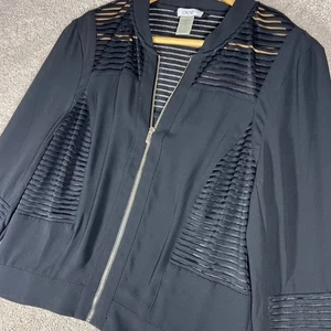 Cache Black Jacket Full Zip Sheer Detail Size 8 Women's Career Casual RETRO - Picture 1 of 8