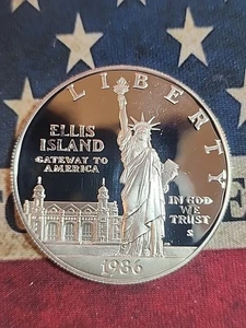 1986 Ellis Island Silver Dollar Commemorative Coin – Statue of Liberty – Proof - Picture 1 of 2