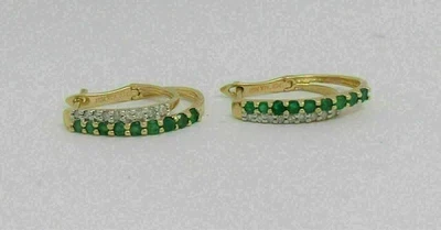 1.20Ct Round Cut Natural Green Emerald Hoop Earrings 14k Yellow Gold Plated - Image 1 of 4