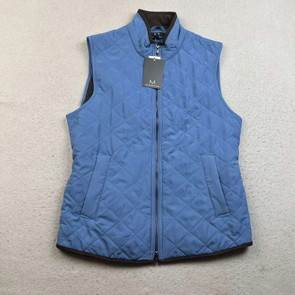 Chaleco Magaschoni Mujer Pequeño Azul Cremallera Completa Forrado Chaqueta Acolchada Nuevo con Etiquetas Foto 1 de 4