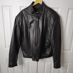 Freedom Black Mens Size 50 Leather Jacket, Zippers at Sleeves, Braided Stiching - Picture 1 of 12