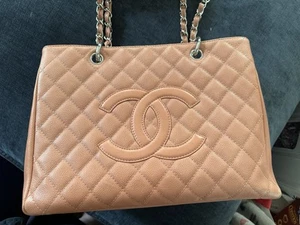 CHANEL Grand Shopping Tote Peach/Pink Caviar Leather With Silver Hardware W/ COA - Picture 1 of 20