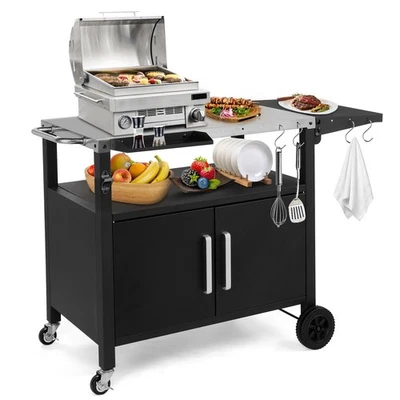 Outdoor Grill Cart with Storage, Rolling Bar Cart Movable Kitchen Island for BBQ - Image 1 of 4