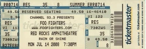 Foo Fighters Red Rocks Amphitheater, Morrison CO Ticket Stub July 14, 2008 - Picture 1 of 2